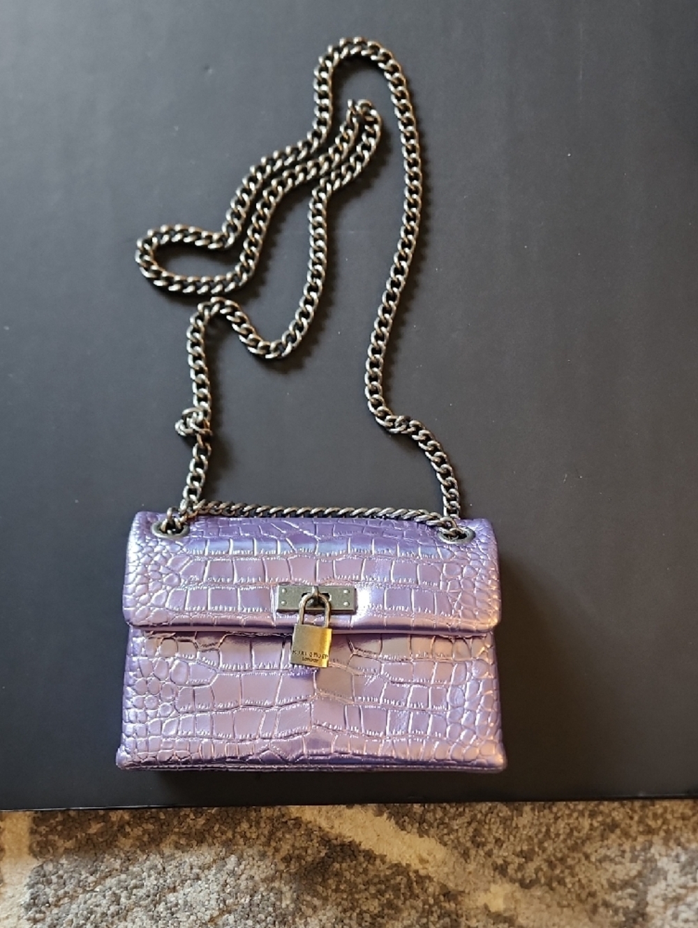 Kurt Geiger London Mini Brixton Shoulder Bag. Croc-Embossed Chain. - Picture 9 of 16
